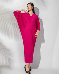 Pleated Batwing-Sleeve Dress