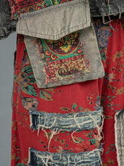 Luxe Boho Denim Patchwork Top & Wide-Leg Pants