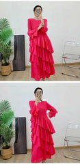Elegant Ruffled Pleated Dress