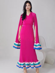 Luxury Pleats Dress & Shawl Set