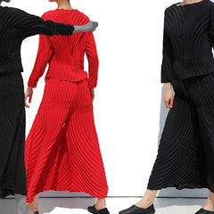 Women's Premium 2 Piece Pleated Wide Leg Pants Set