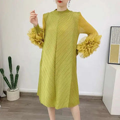 Luxury Pleated Floral Ruffle Dress