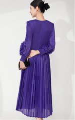 Ruffle Sleeve Plissé Dress