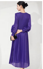Luxury Plissé Flower Sleeve Dress