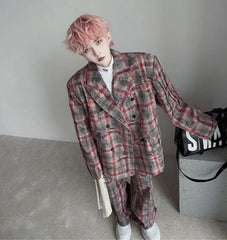 Men's Plaid Comfortable Matching Suit Set