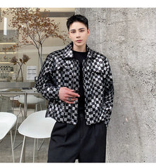 Men's Metallic Checkered Cropped Jacket