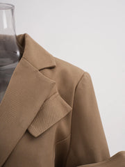 Women's Brown Blazer with Pleated Knotted Sleeves