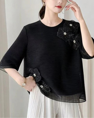 Pearl Floral Plissé Blouse Top