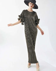Luxury Pleated Flare Sleeve Dress