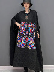 HEYFANCYSTYLE Whimsical Embroidery Batwing Dress