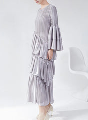 Elegant Bell-Sleeve Plissé Dress