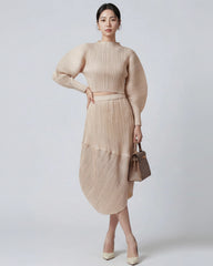 Pleated Asymmetric Skirt & Top Set