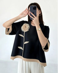 Luxury Flower Pleated Blouse Top