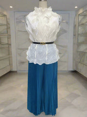 Pleated Ruffled Top & Wide Leg Pants