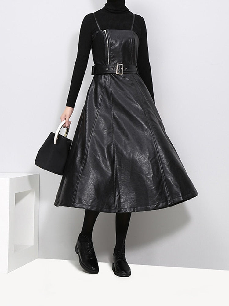 Fancy Luxe PU Leather Sleeveless Dress