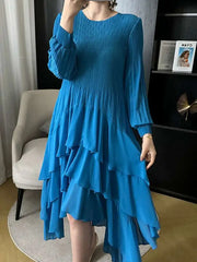 Asymmetric Fluid Pleated Dress