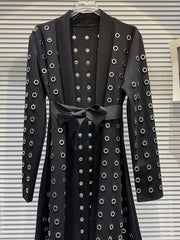 Elegant Black Punch Hole Long Trench Coat