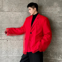 Men's Red Mesh Loose Fit Blazer