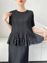 Pleated Peplum Top & Skirt Set