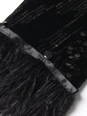 Women's Luxe Black Sequin Feather Sleeve Blazer