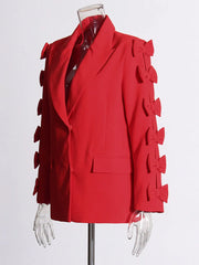 Statement Bow Sleeve Blazer - Red