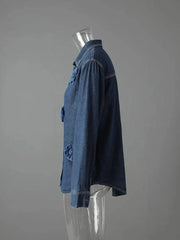 Luxe 3D Floral Denim Blouse