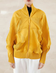 Geometric Pleated Zip-Up Jacket