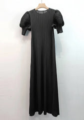 Unique Puff-Sleeve Pleated Dress