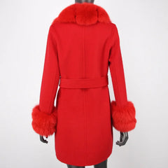 Cashmere Wool Coat with Fox Fur