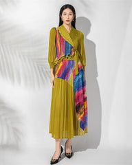 Elegant Micro-Pleated Wrap Dress