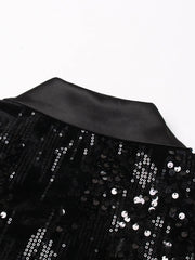 Women's Luxe Black Sequin Feather Sleeve Blazer