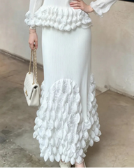 3D Bubble Plissé Midi Skirt