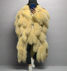 Genuine Fox Fur Tail Oversized 2-in-1 Coat