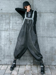 Women's Black Oversized Denim Overall Jumpsuit