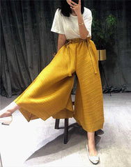 Women's Pleated Wide Leg Elastic Waistband Trousers