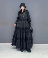 HEYFANCYSTYLE Black Oversized Blouse Maxi Dress