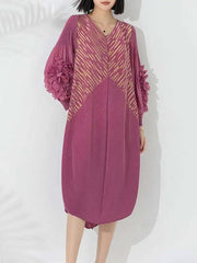 Luxury Plissé Floral Sleeve Dress