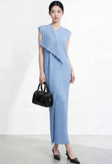 Asymmetric Pleated Sleeveless Dress