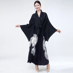 Luxe Black Wrap Top & Pleated Skirt Set