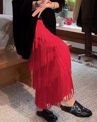 Luxury Tassel Midi Skirt