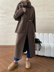 Luxury Wool-Blend Scarf Coat