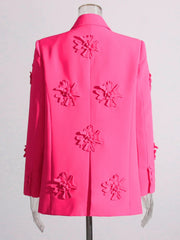 Floral Appliqué Double-Breasted Blazer