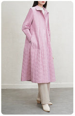 Luxury Pleated Quilted Long Coat