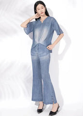 Ombre Denim Plisse Pants Set