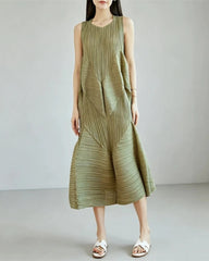 Geometric Pleated Midi Dress