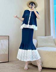 Elegant Plissé Ruffle Skirt Set