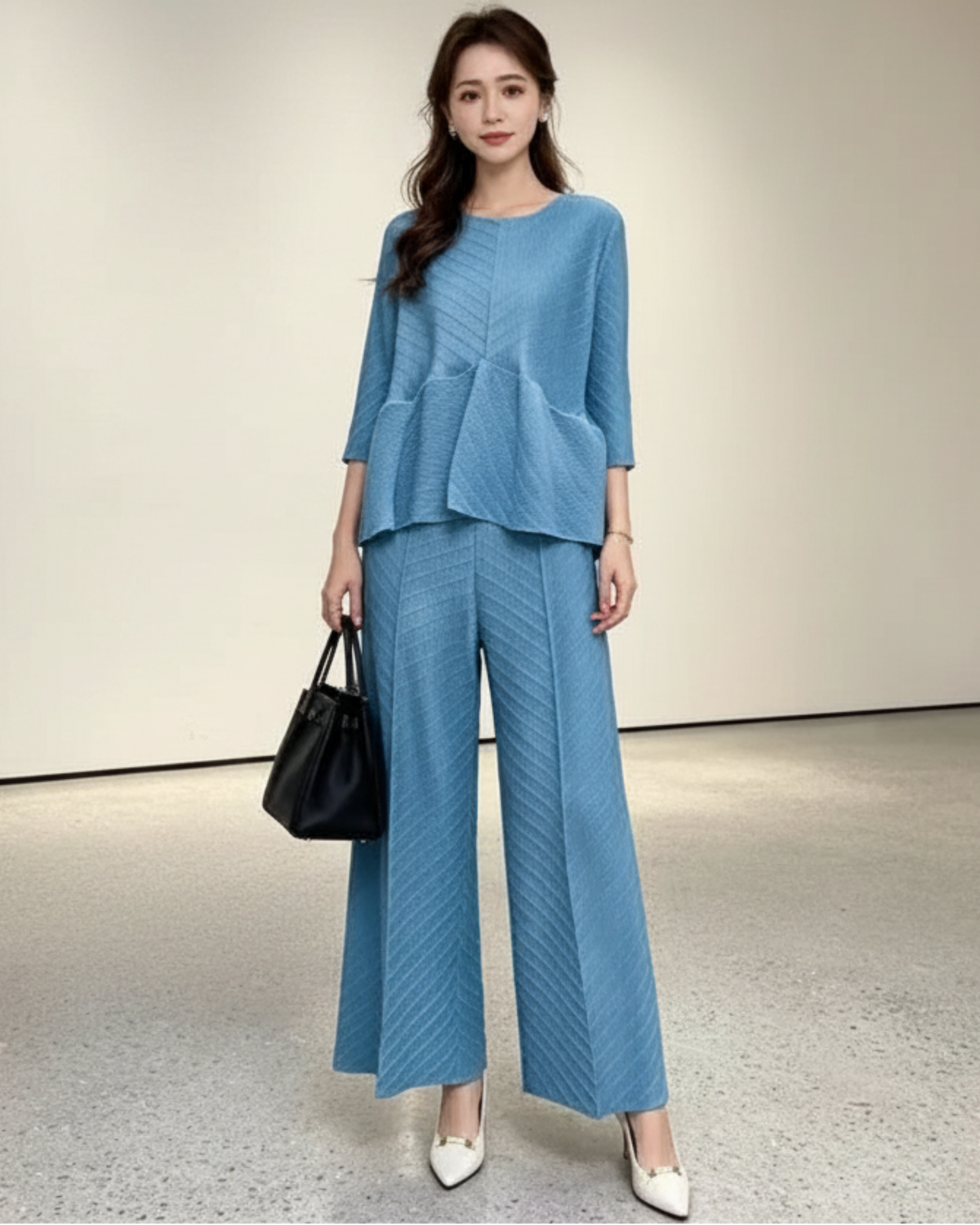 Peplum Pleated Trousers Set
