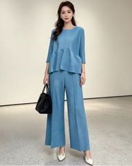 Peplum Pleated Trousers Set