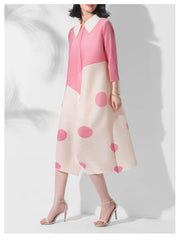 Luxury Japanese Pleated Polka Dot Blouse Dress