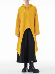 Women's Round Cut Yellow Long Sweatshirt Hoodie